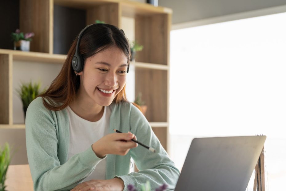 a remote worker enjoying her online training course .