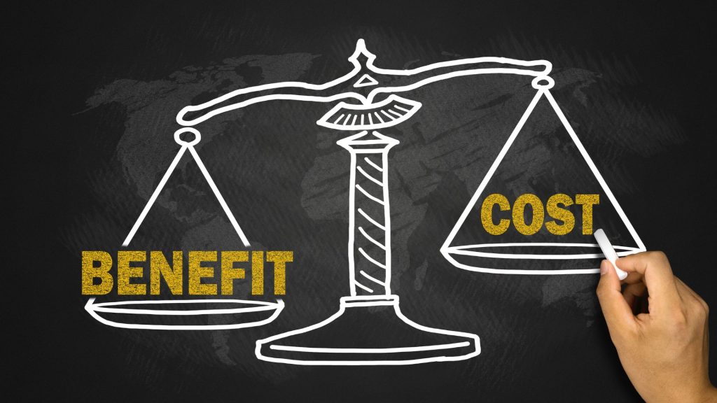 a scale showing benefits outweigh costs.
