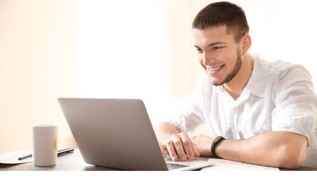 employee participating in online training