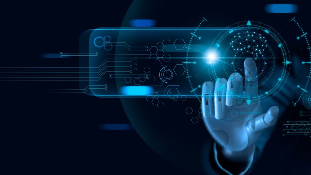 assessments with an AI hand on a virtual phone screen indicating the future of assessments