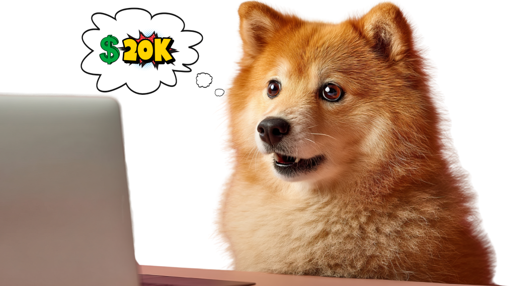 dog looking at laptop seeing a logo designed for 20k, too much!